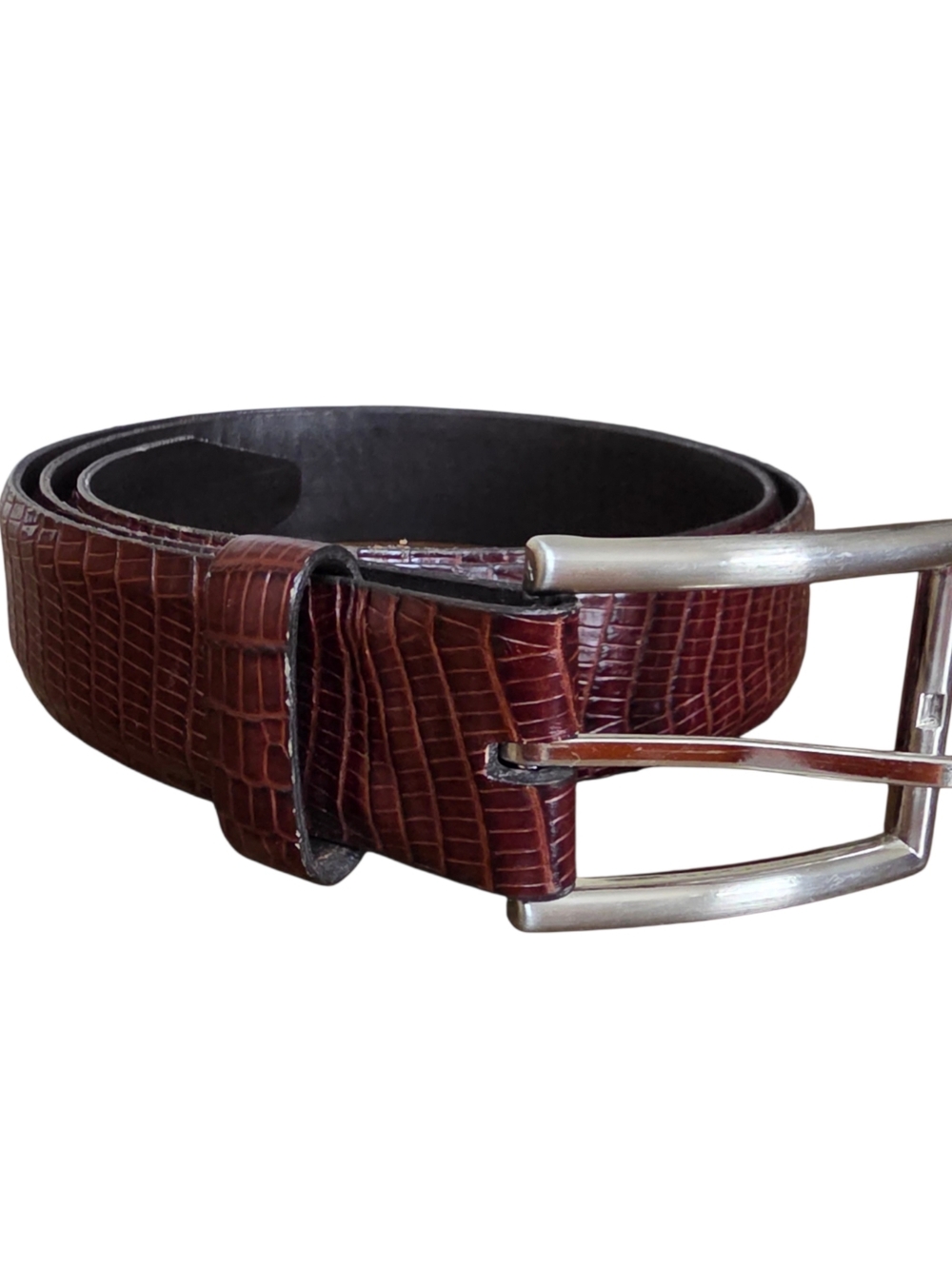 Remo Tulliani Brown Crocodile Leather Dress Belt | Silver Hardware | Size 38